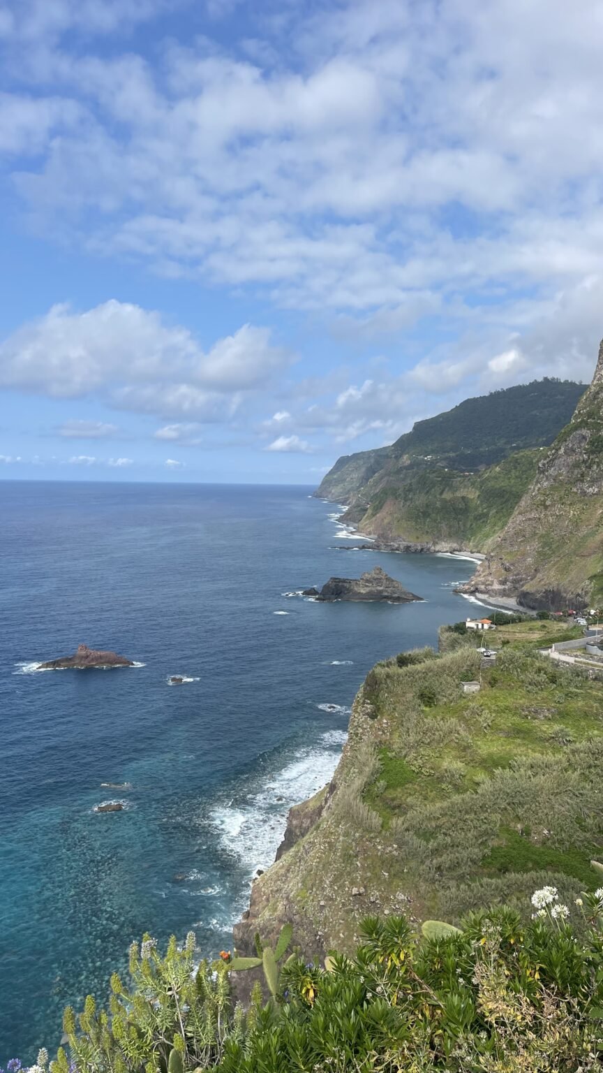Coastal landscape with clear water and rock formations