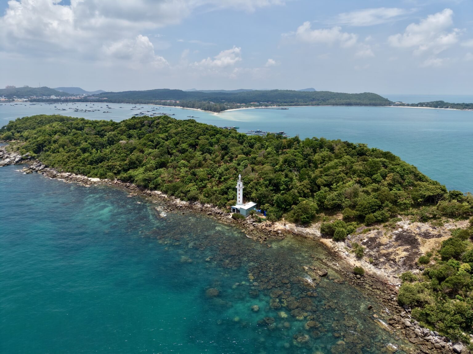 Aerial view of an island coastline