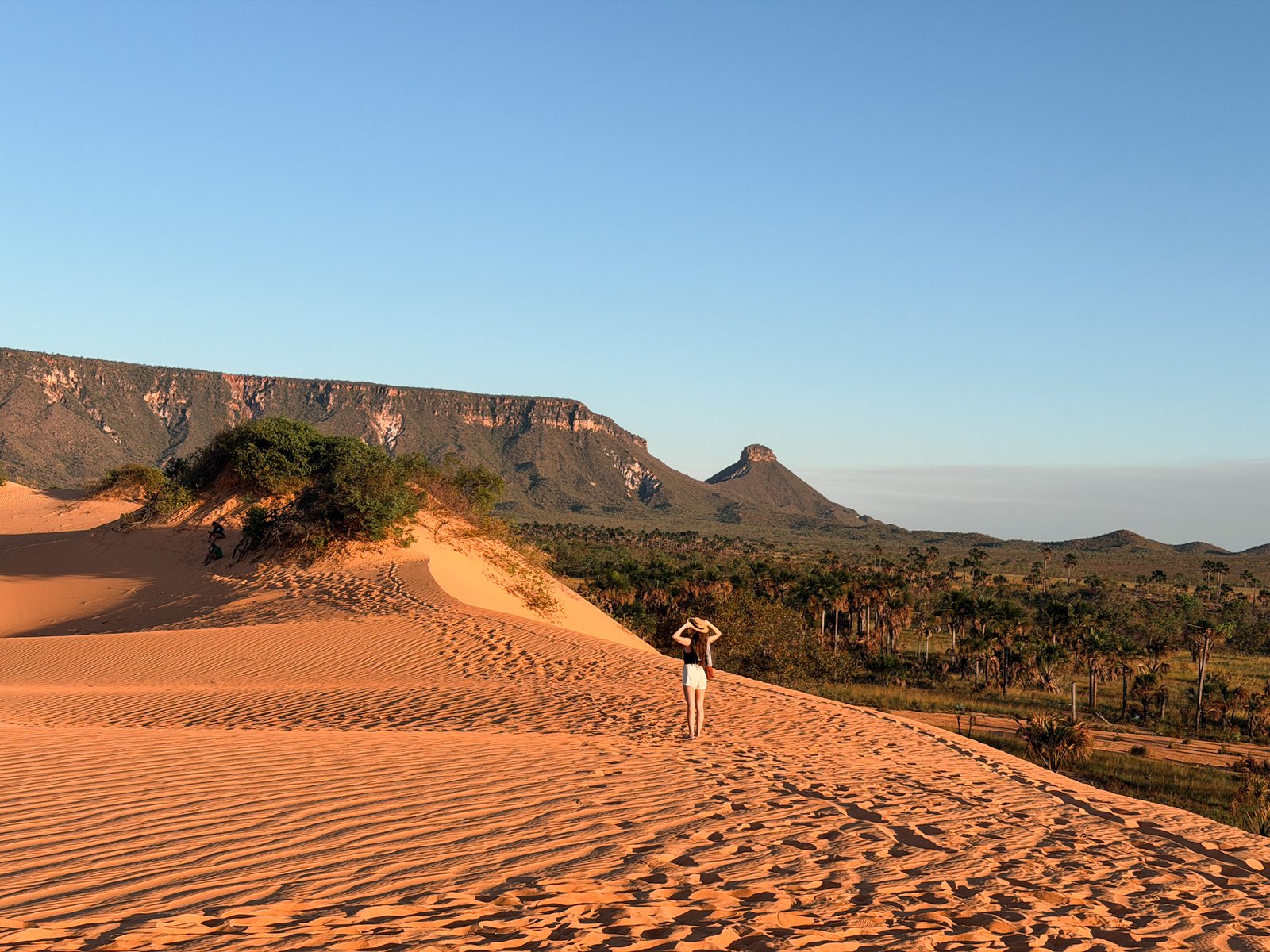 Traveler crossing a desert landscape