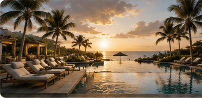 Resort pool at sunset